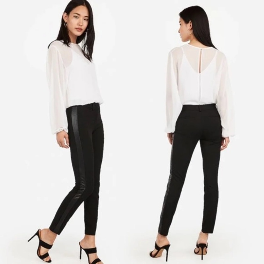 Express Mid Rise  Leather Side Stripe Skinny Pant